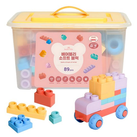 Bearvely Пастель өнгийн зөөлөн блок тоглоом 89ш+хадгалах хайрцаг